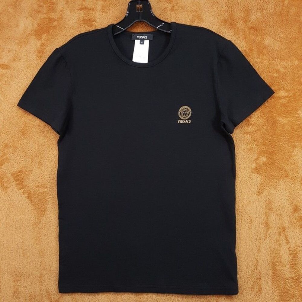 VERSACE Shirt Mens Small Size 4 Black Pullover Crew Medusa Medallion Logo Tee
